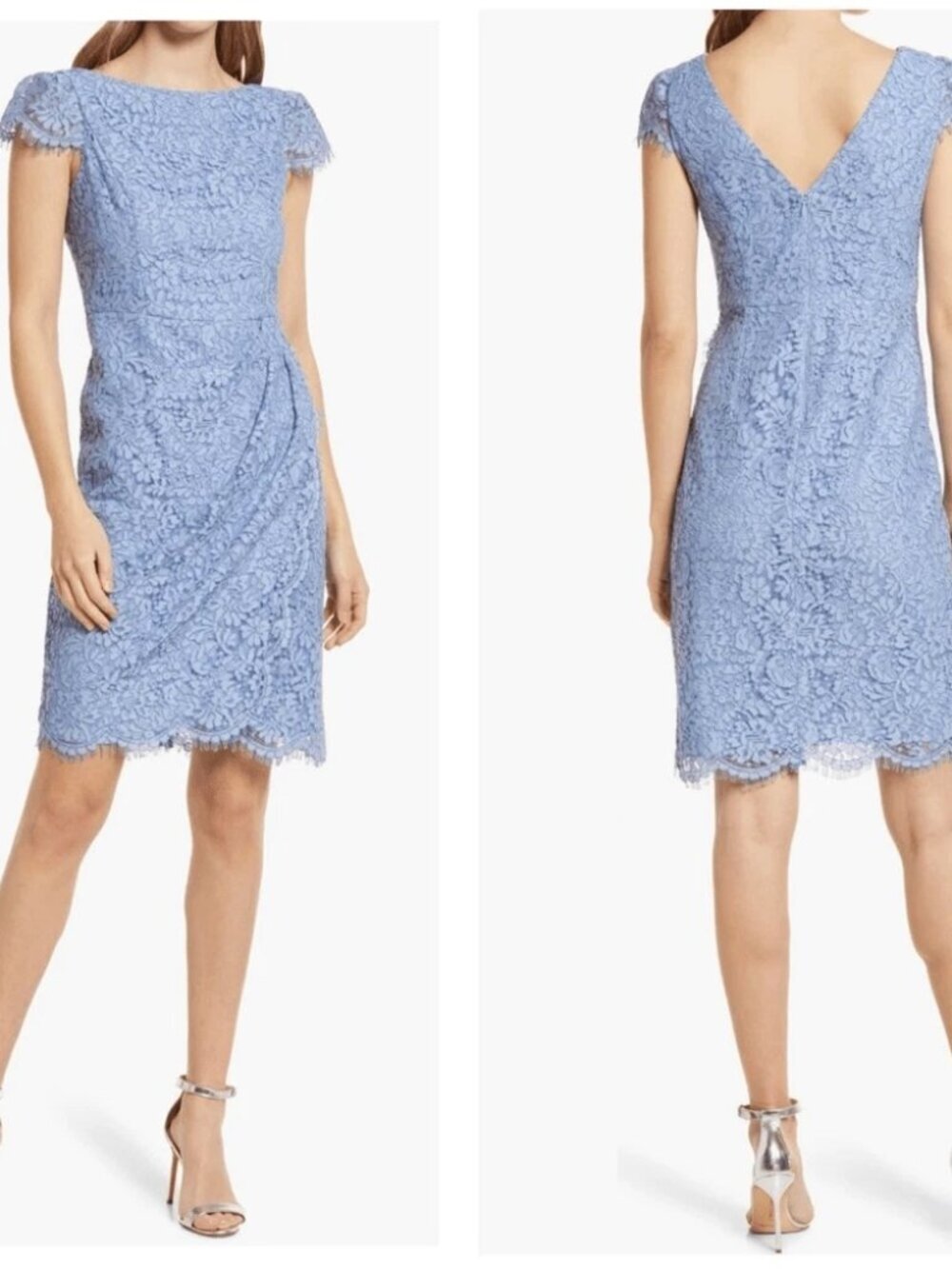 Vince Camuto, Women's Lace Cap Sleeve Wrap Dress Blue‎ Size 14